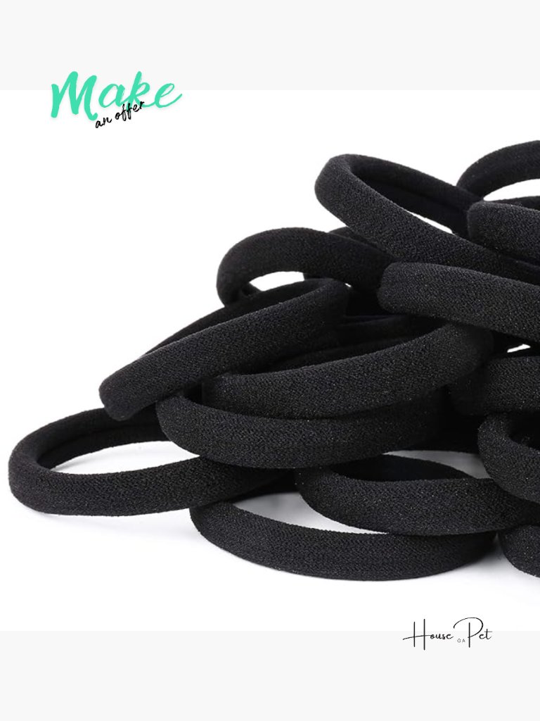50 Black Cotton Seamless Hair Elastics - No Damage Ponytail Holders For Thick